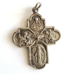Vintage cross pendant Silver tone metal metal catholic christian France